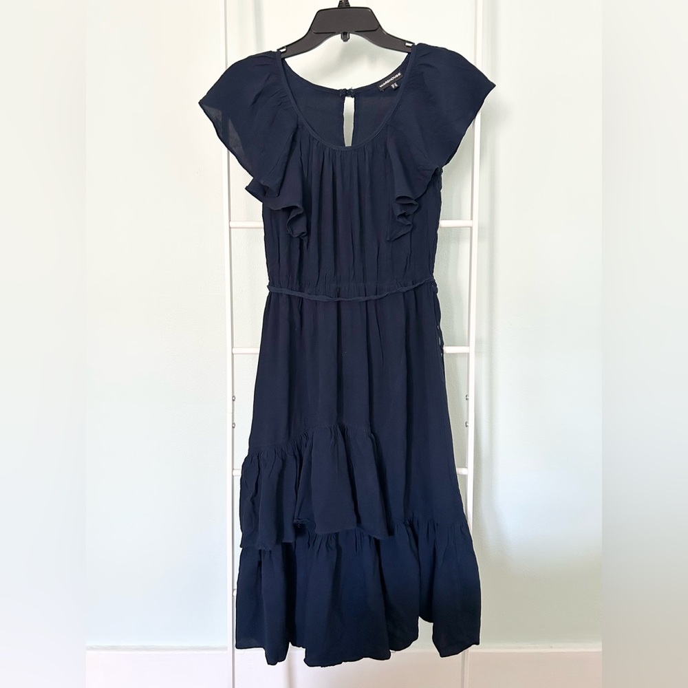 Warehouse Navy Tiered Ruffle Sundress